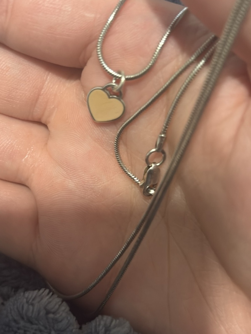 Sterling Silver Tiffany and co Heart Pendant Necklace with Cream Enamel Accent